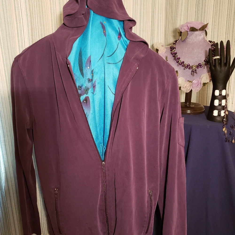 Carole Little zip front jacket, Med, purple